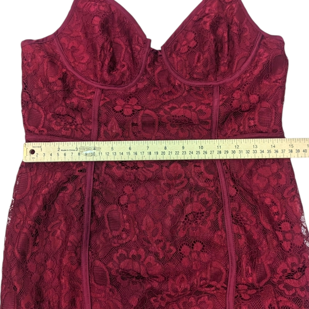 Lulus Lace Spaghetti Strace Dress NEW Womens Medium Red Lace Midi Sheath - Picture 8 of 13